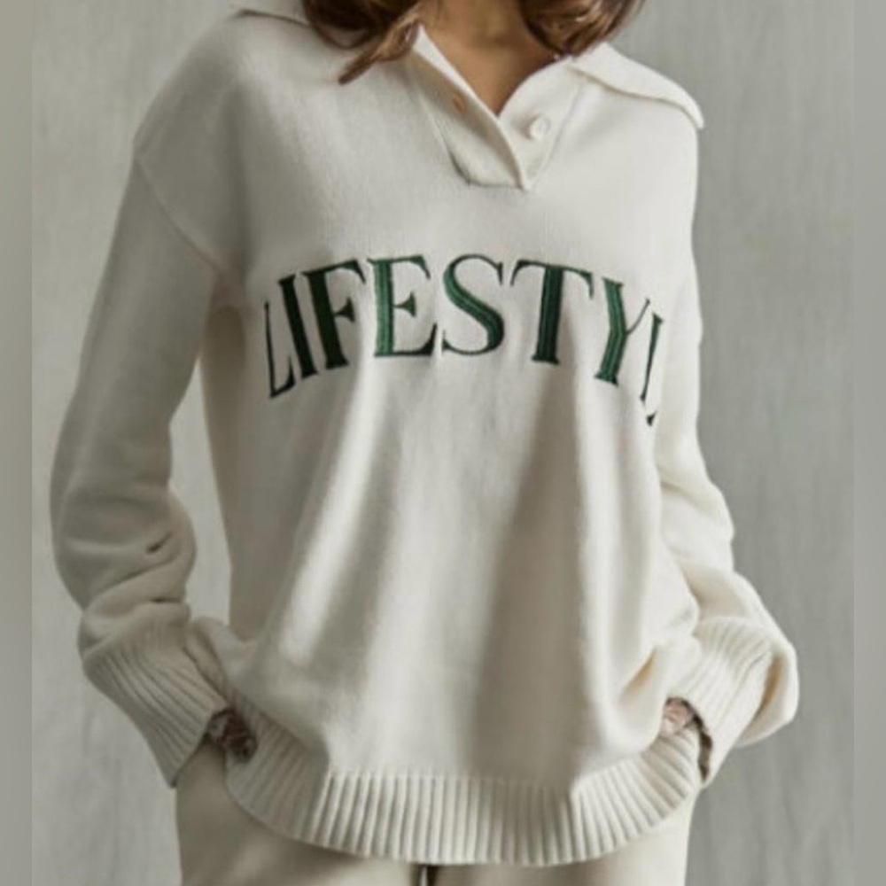 SISTERS & SEEKERS Women Sweater CHUNKY KNIT 🧶 Sweatshirt Green Embroidery Size M